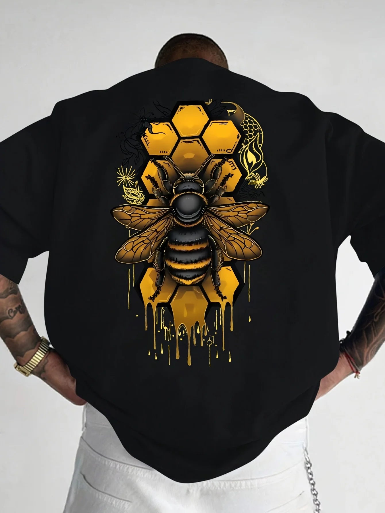 T-Shirt Homme 100% Coton Imprimé Abeille – Loose Fit, Col Rond, Manches Courtes