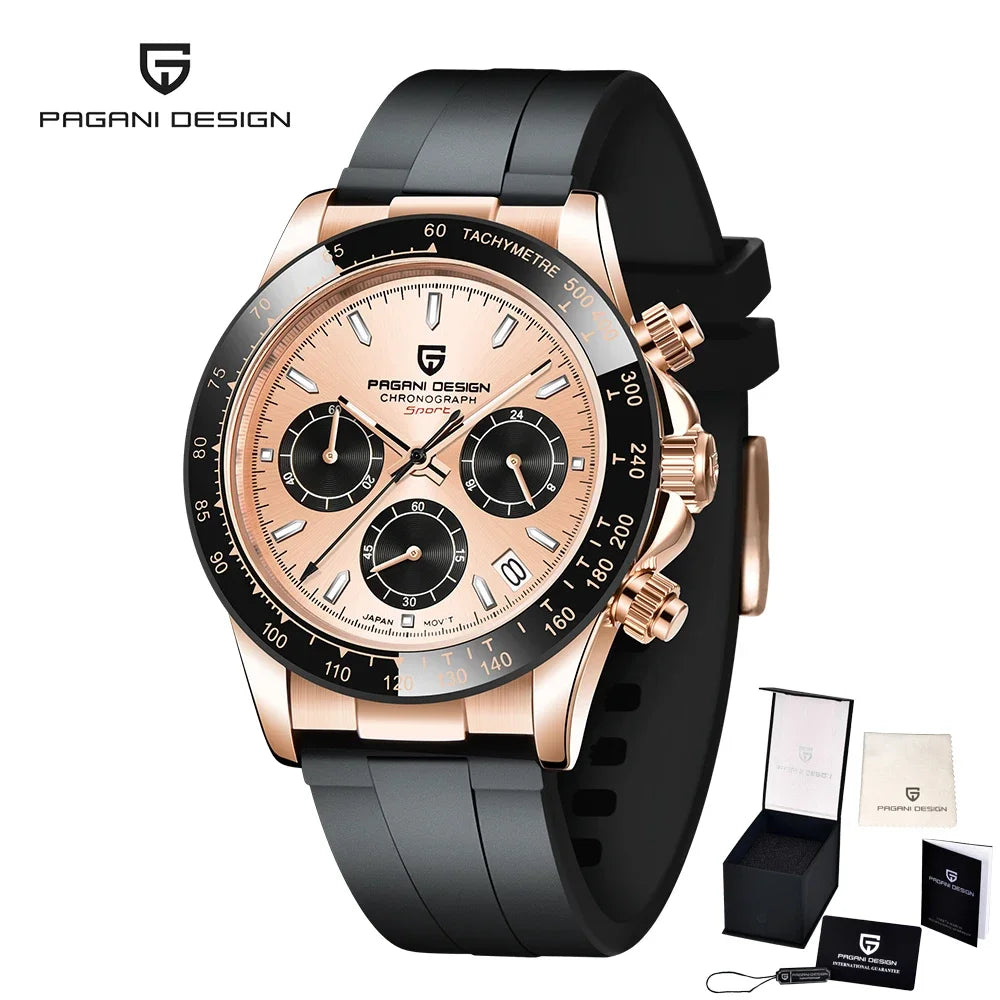 PAGANI DESIGN PD-1664 Montre Homme Chronographe Quartz Cadran Météorite Verre Saphir 10 ATM Lumineux 7 Coloris – CLEVI Paris