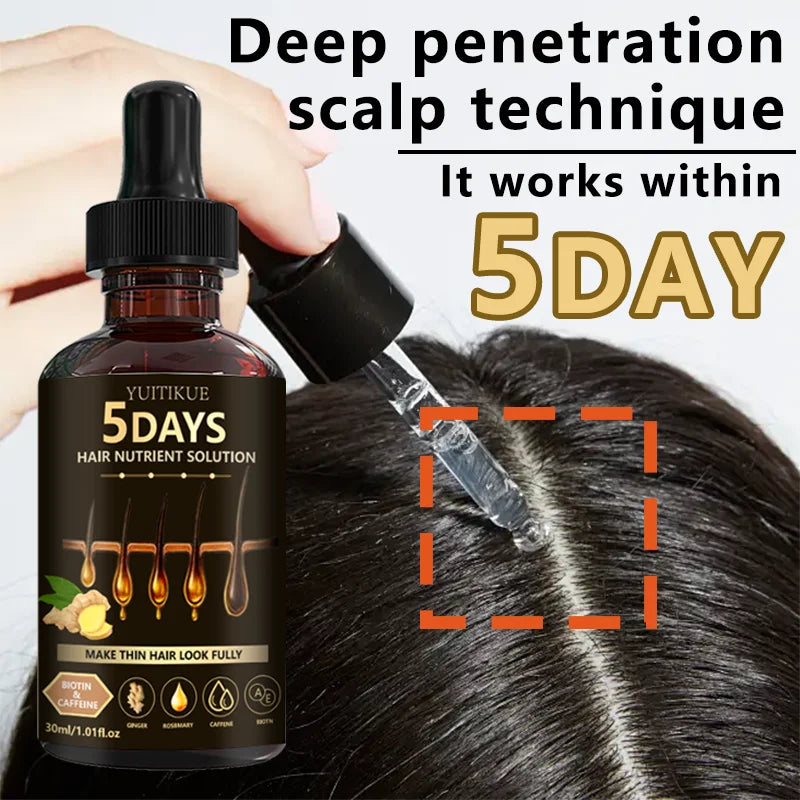 Sérum Repousse Capillaire 5 Jours | Biotine, Caféine, Gingembre & Romarin | Cheveux Plus Denses 30ml – CLEVI Paris