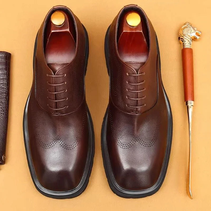 Oxford Homme Cuir Vachette Bout Carré Talon 5cm Rehaussant – CLEVI Paris