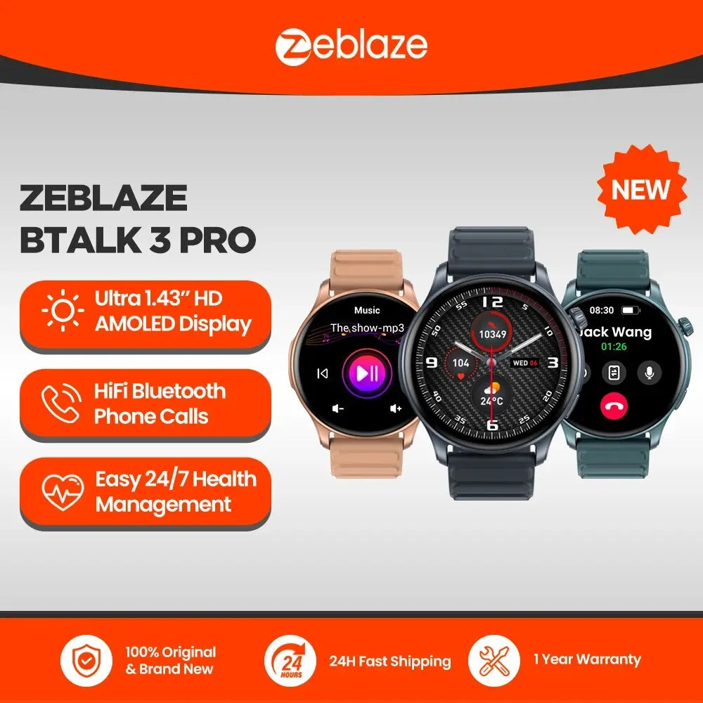 Montre Connectée Zeblaze BTALK 3 PRO AMOLED 1,43" Appels Bluetooth Santé Sport – CLEVI Paris
