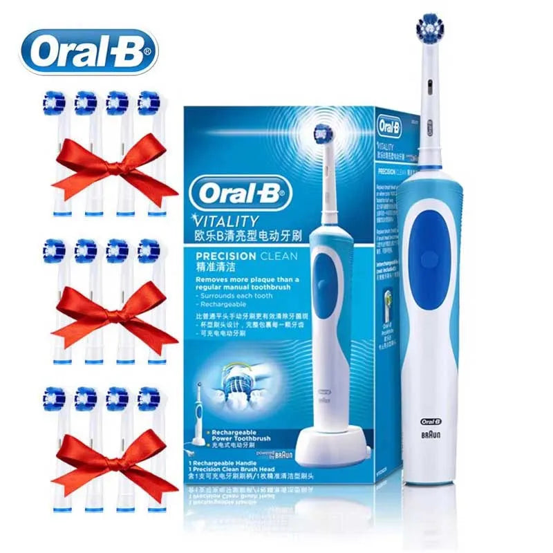 Brosse à Dents Électrique Oral-B Vitality D12 – Rotation 3D, Têtes FlexiSoft, IPX7, 7 Jours d'Autonomie – Têtes Offertes
