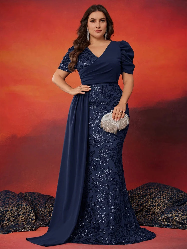 Robe de soirée sirène paillettes manches courtes – CLEVI Paris