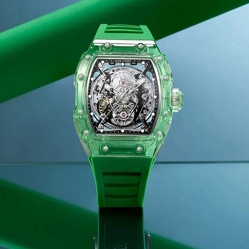 AILANG Montre Automatique Homme Squelette Tonneau Bracelet Silicone Lumineux – CLEVI Paris
