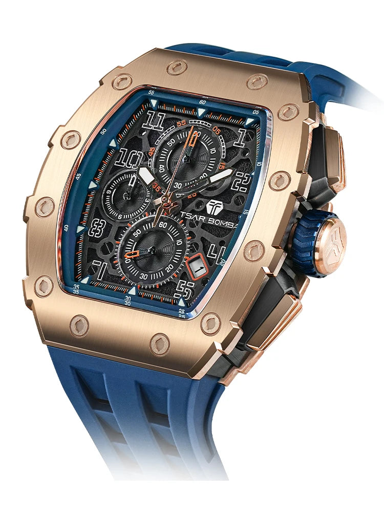 Montre Homme TSAR BOMBA TB-8204Q – Chronographe Quartz Japonais, Verre Saphir, Étanche 50M