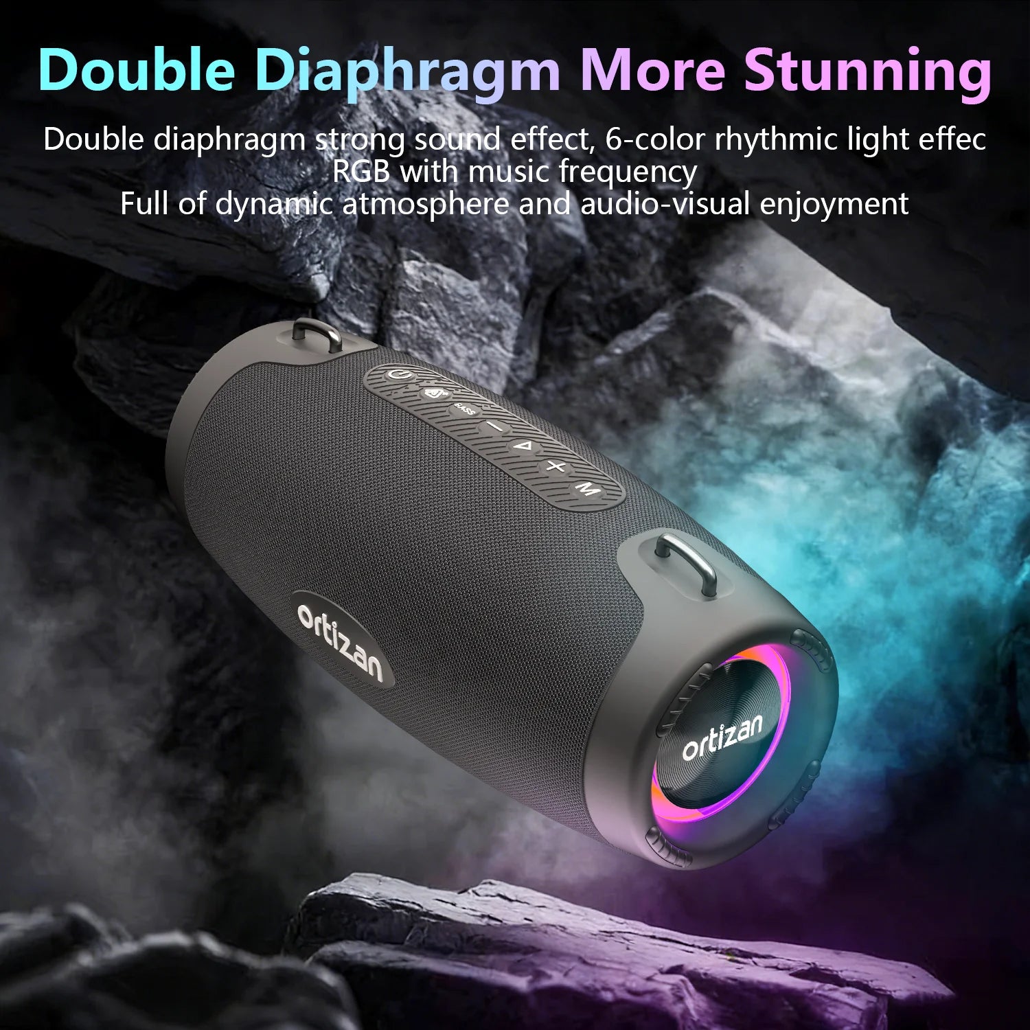 Ortizan M8 Enceinte Bluetooth 60W IP67 Auracast RGB Bass Boost 20h – CLEVI Paris