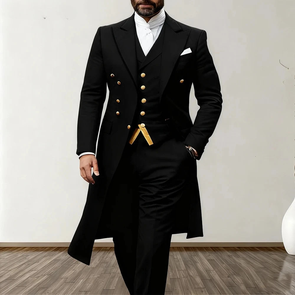 Costume Homme 3 Pièces Tuxedo Satin Blazer Long Gilet Pantalon 8 Coloris XS-5XL – CLEVI Paris