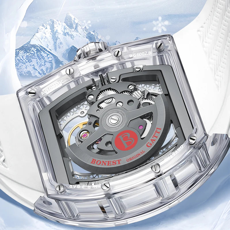 BONEST GATTI Montre Automatique Homme Squelette Ours Polaire Cristal 360° Saphir – CLEVI Paris