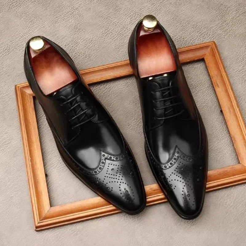 Brogue Homme Cuir Vachette Style Britannique Bout Pointu – CLEVI Paris