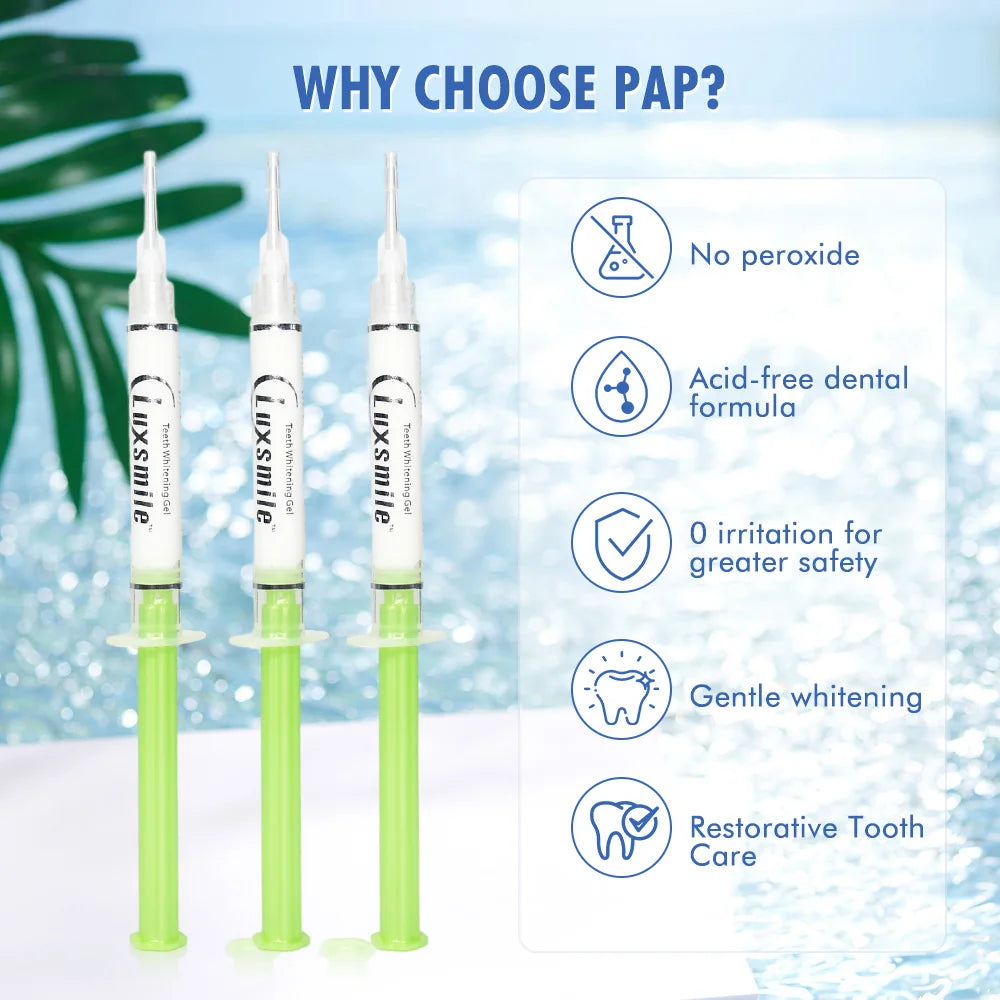 Kit Blanchiment Dentaire PAP Luxsmile | 15 Doses Gel + Lumière LED | Sans Peroxyde, Dents Sensibles – CLEVI Paris