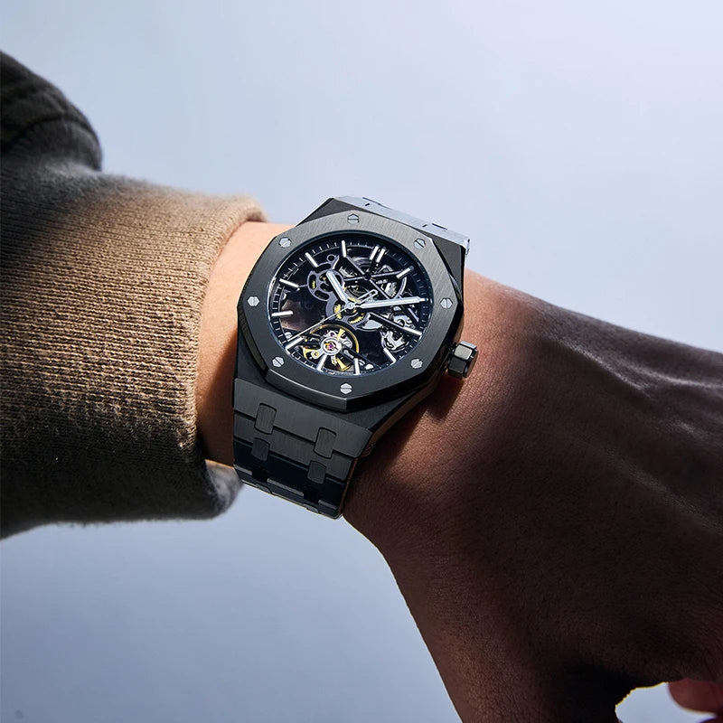 Montre Tourbillon Automatique Squelette Homme | Acier Inoxydable – CLEVI Paris