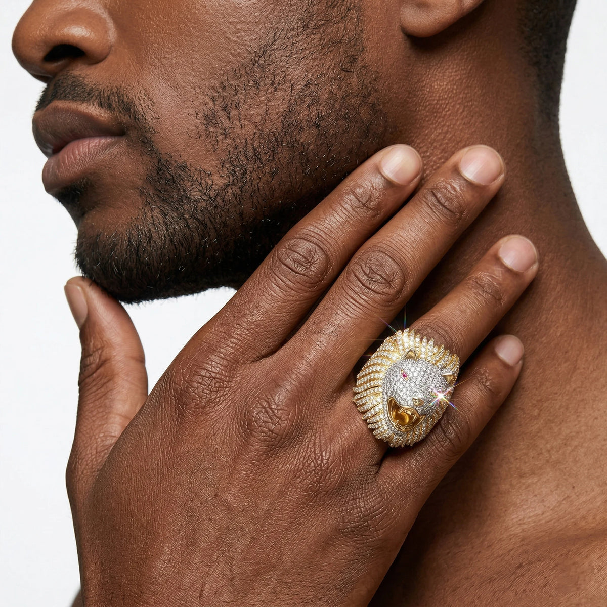Bague Tête de Lion Moissanite Pavé Argent 925 Or – CLEVI Paris