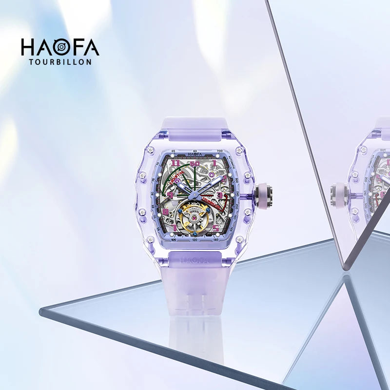 Montre Homme Tourbillon Volant HAOFA 2210 – Boîtier Cristal Transparent Double Ressort Réserve 72h Édition Limitée – CLEVI Paris