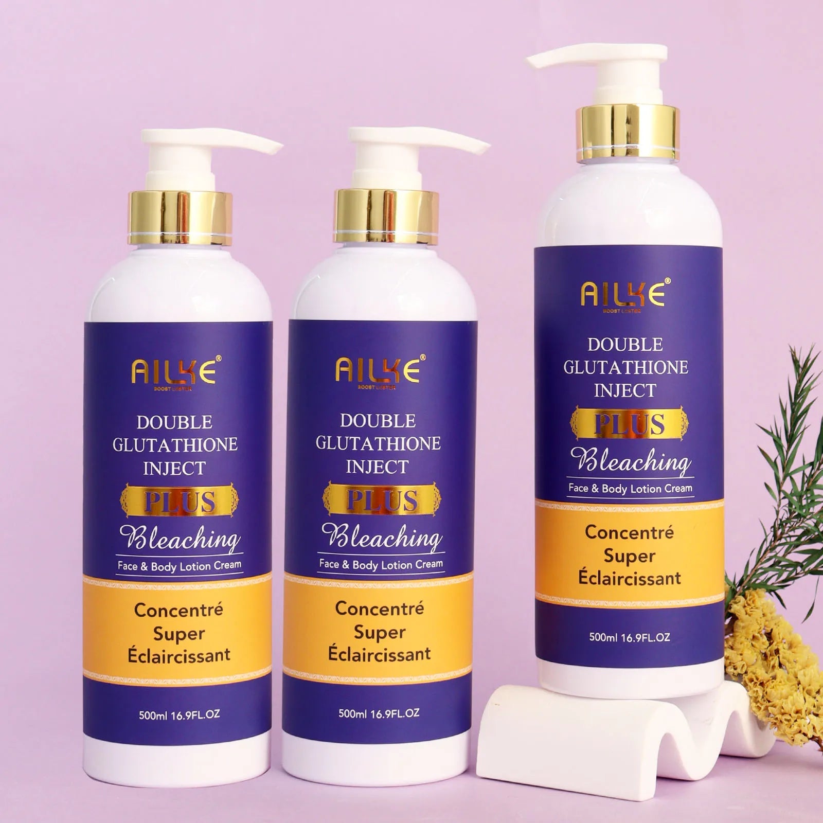 Gamme Double Glutathion PLUS AILKE – Sérum 24K Or, Lotion, Savon & Crème Anti-Taches – CLEVI Paris