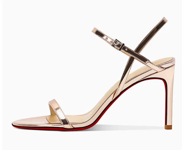 Escarpins Femme Talon Aiguille Cuir Verni Bout Ouvert Bride Cheville – CLEVI Paris