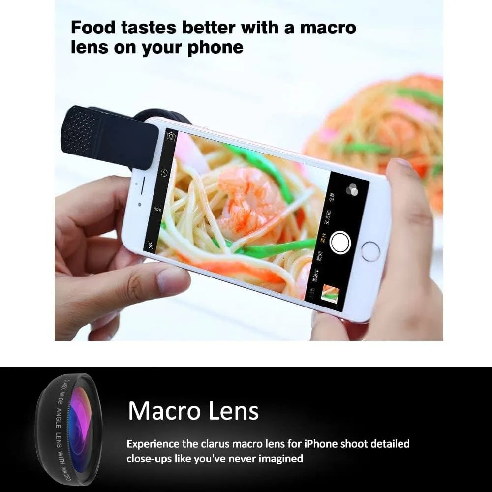 Kit Objectifs 2-en-1 Smartphone – Grand Angle 0,45x & Macro, Clip Universel, Compatible iPhone & Android – CLEVI Paris