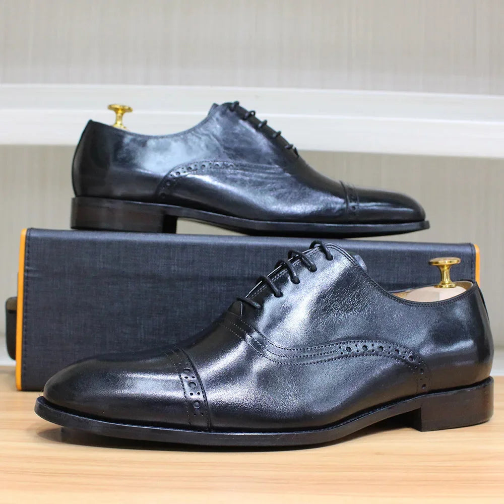 Oxford Cap Toe Homme Cuir de Veau Fait Main – Lacets, Formel Mariage & Bureau, EU 39-46 – CLEVI Paris