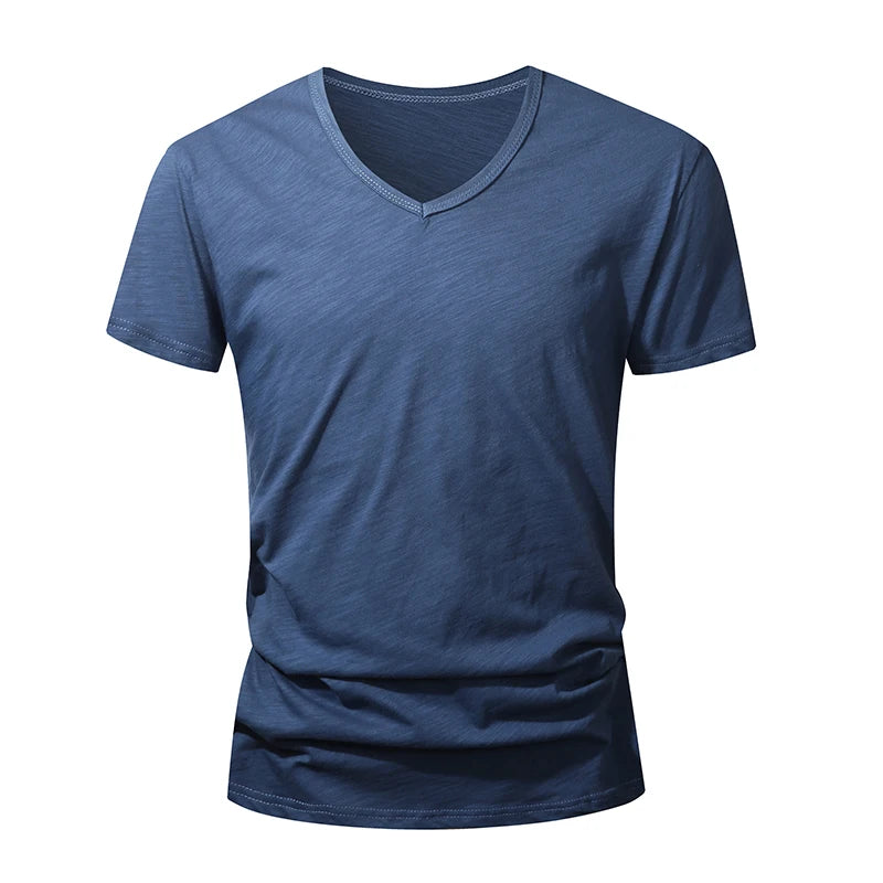T-Shirt Homme 100% Coton Col V – Manches Courtes, Doux, Casual