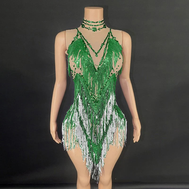 Robe de danse latine à franges – CLEVI Paris