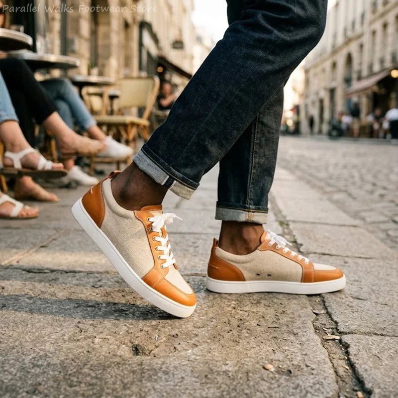 Sneakers Basses Toile Cuir Patchwork Streetwear Homme – CLEVI Paris