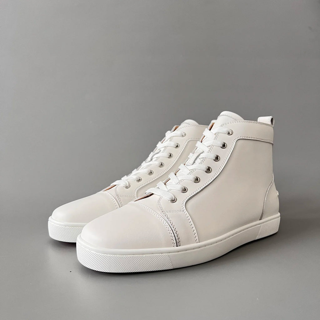 Mocassins Montants Homme Cuir Véritable Blanc – Semelle Rouge, Rivets, Lacets | Style Luxe
