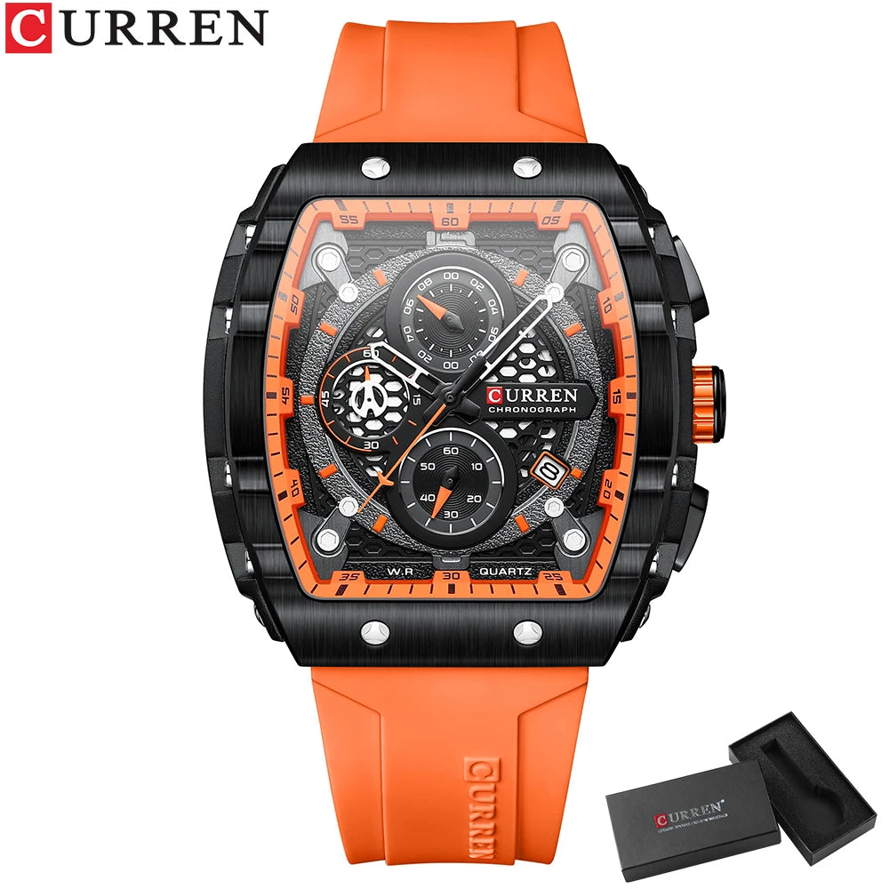 CURREN Montre Quartz Homme Rectangulaire Chronographe Silicone Lumineux 47mm Mouvement Japonais – CLEVI Paris