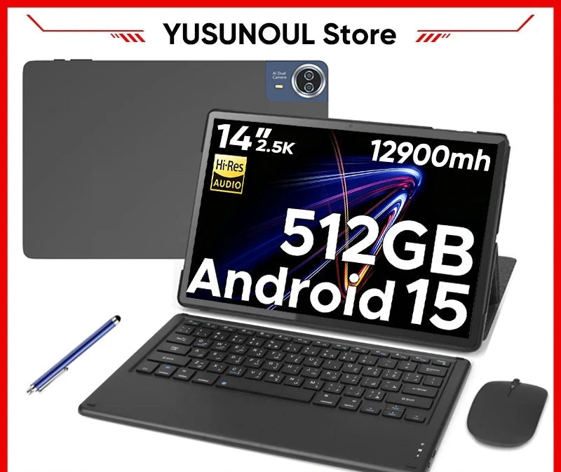 Tablette 14" YUSUNOUL GT140 – UNISOC T616, 20Go RAM, 256-512Go, 4G LTE, Android 15, Écran 2.5K – CLEVI Paris