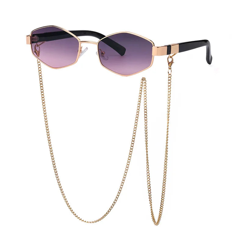 Lunettes de soleil femme polygonales avec chaîne – CLEVI Paris