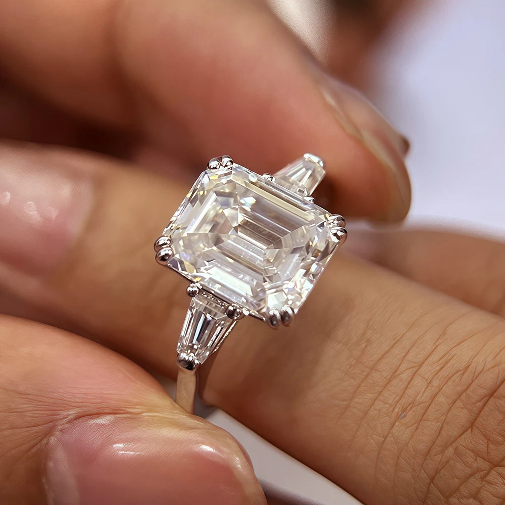Bague Fiançailles Moissanite 1-4 Carats Taille Emerald & Radiant – Argent 925 Plaqué Platine