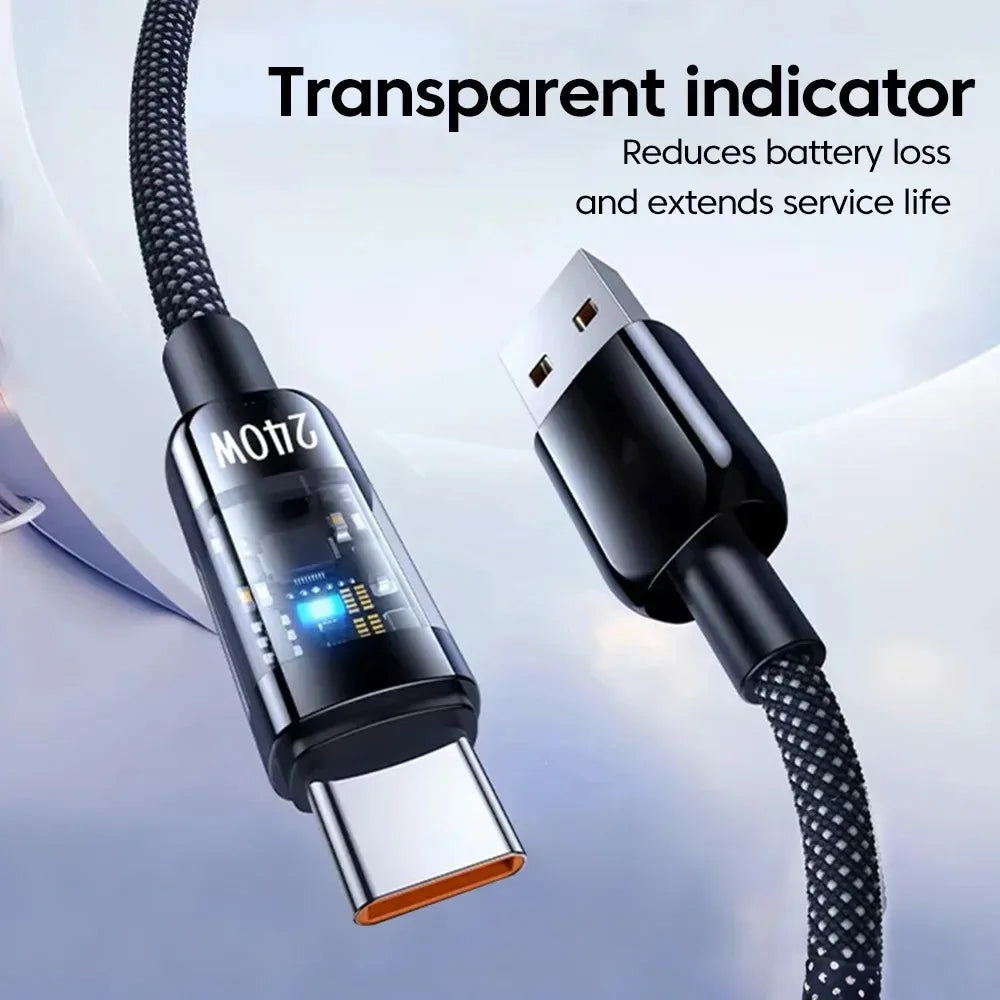 Câble USB-A vers USB-C 240W QC3.0 Nylon Transparent 0,25m-2m – CLEVI Paris