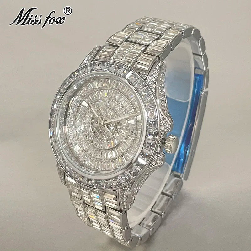 MISSFOX Montre Quartz Homme Iced Out Diamond Hip Hop Acier Saphir Plaqué Or 18K – CLEVI Paris