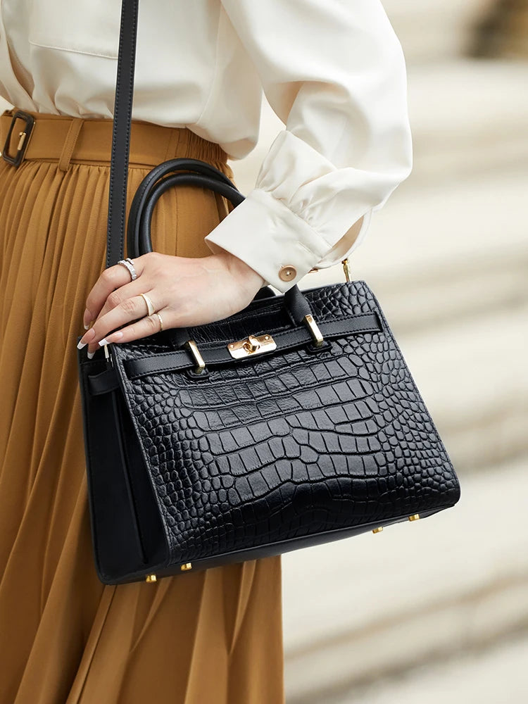 Sac Tote Femme Cuir Véritable – Style Business | Bandoulière | Motif Animal | 4 Coloris