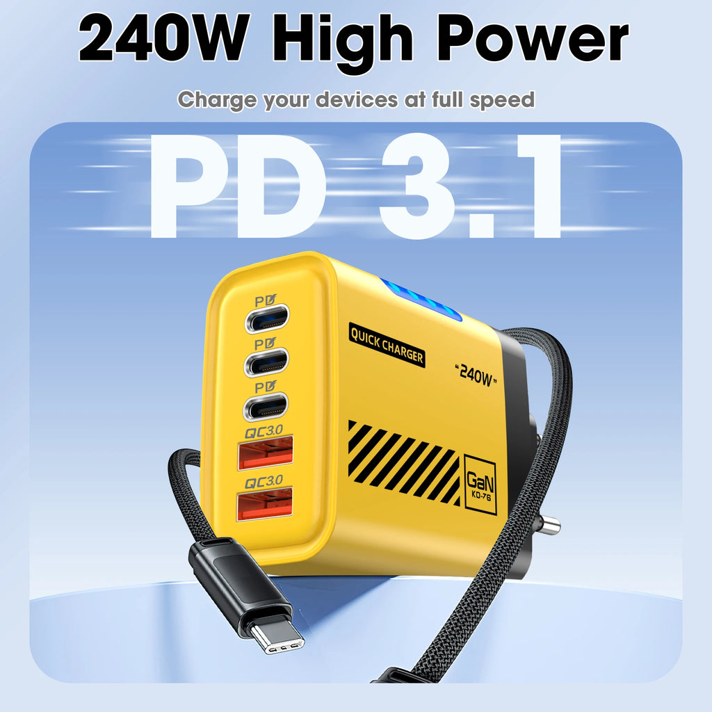 Chargeur GaN 5 Ports 240W USB-C PD Charge Rapide – CLEVI Paris