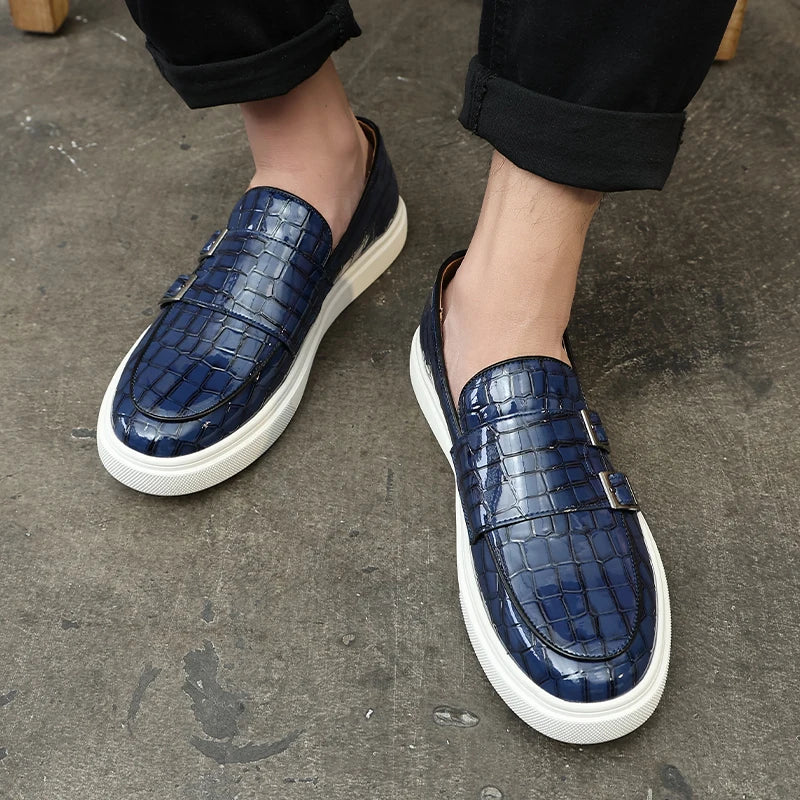 Loafers Cuir Motif Crocodile Homme Semelle Épaisse Monk Strap | 4 Coloris – CLEVI Paris