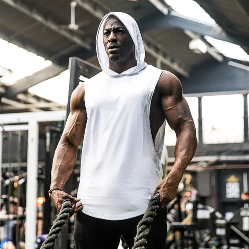 Débardeur à Capuche Homme – Coton | Sans Manches | Fitness & Running