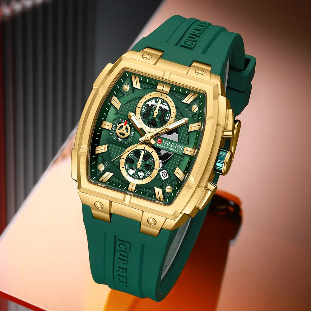 Montre Quartz Homme CURREN 8488 – Chronographe Vintage, Bracelet Silicone & Écrin Inclus