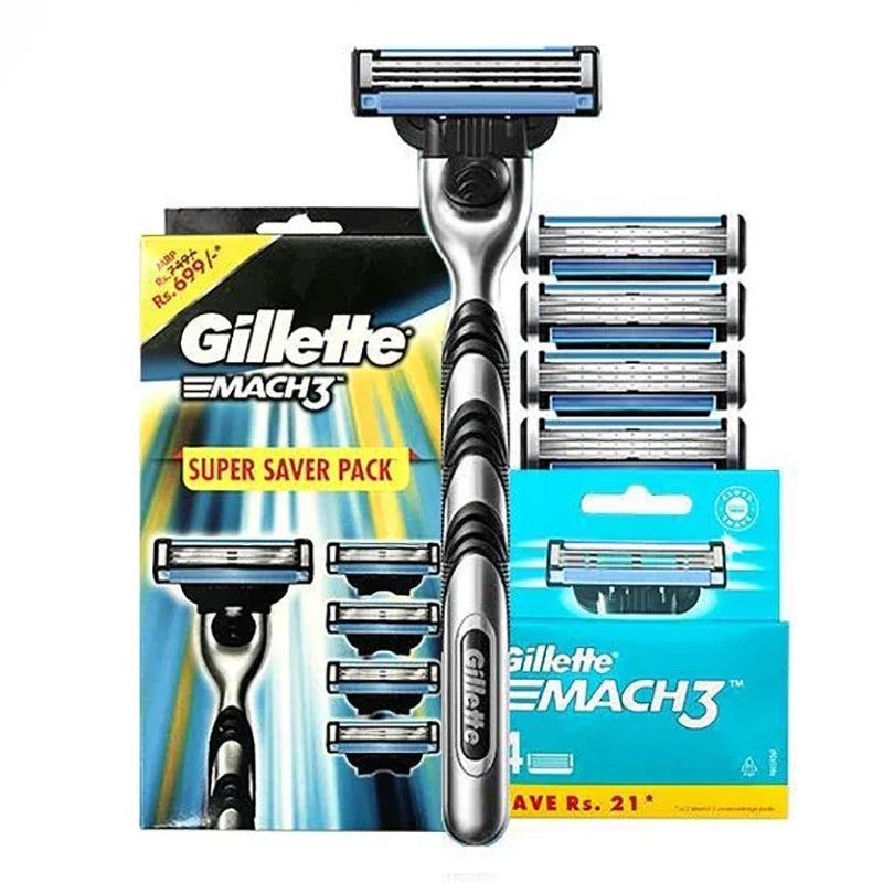 Set Rasoir Gillette Mach 3 Homme – Manche + Lames de Rechange 3 Couches Acier Inoxydable Tête Remplaçable – CLEVI Paris