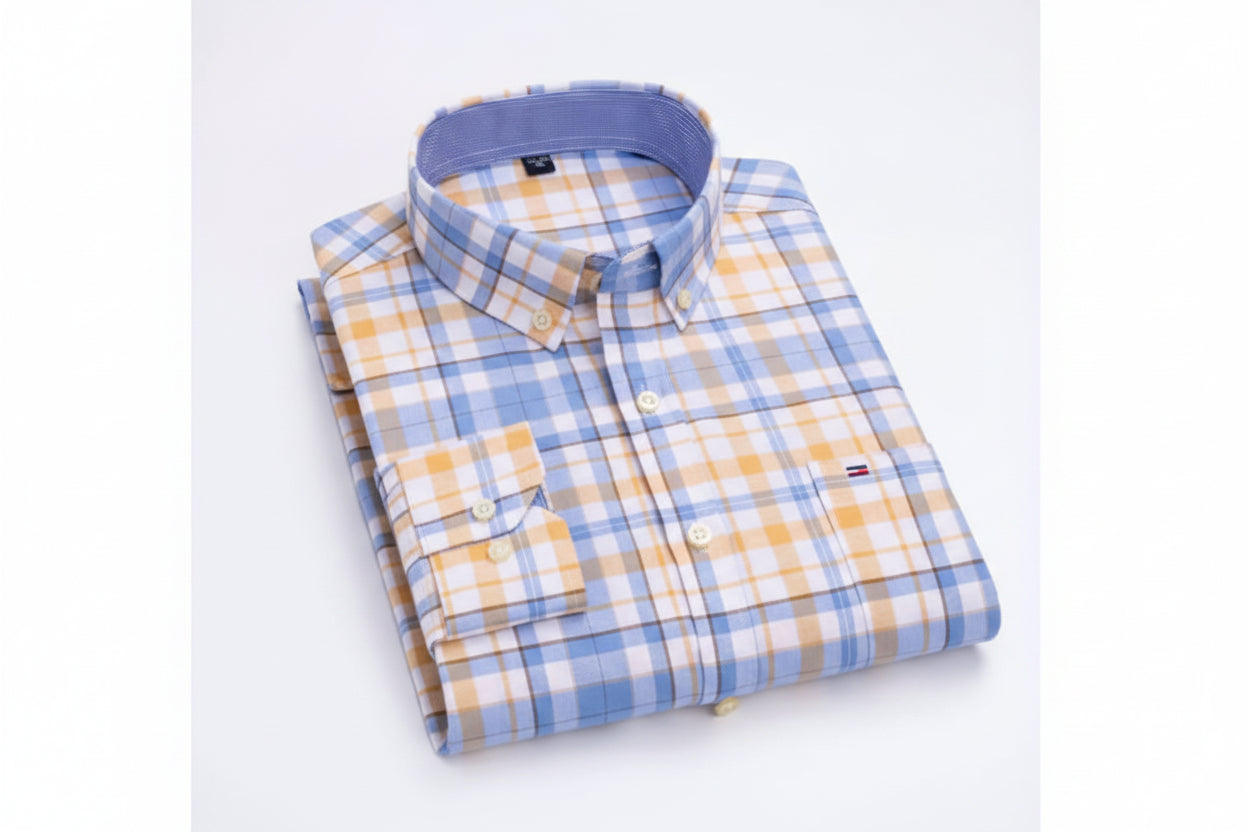 Chemise Oxford Homme Manches Longues Rayée Casual 100% Coton – Tailles 38-47 – CLEVI Paris