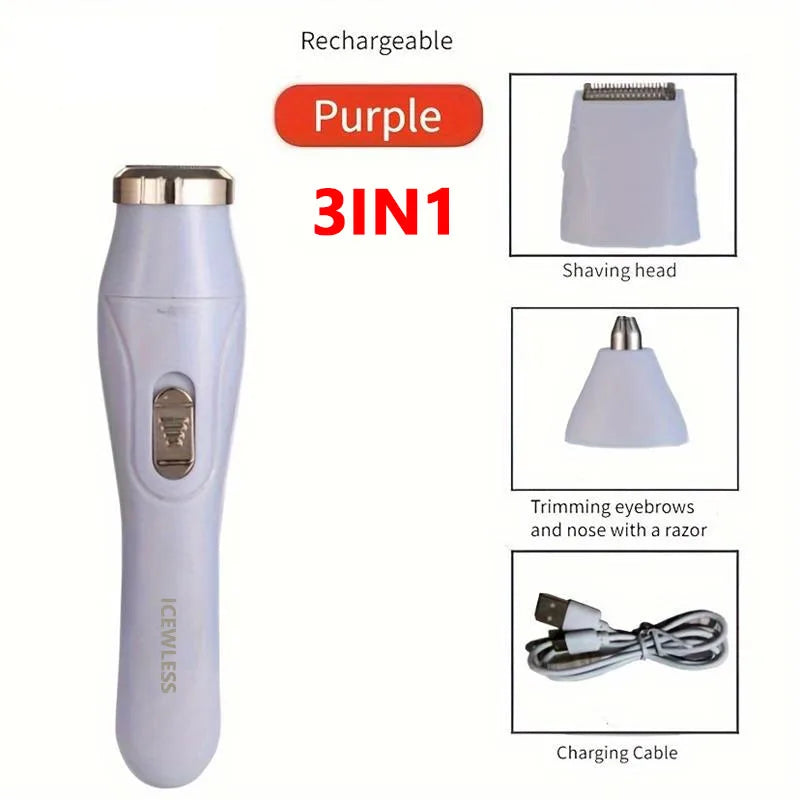 Rasoir Électrique Femme Étanche – Épilation Indolore Bikini, Aisselles, Jambes & Visage – Violet / Blanc / Bleu