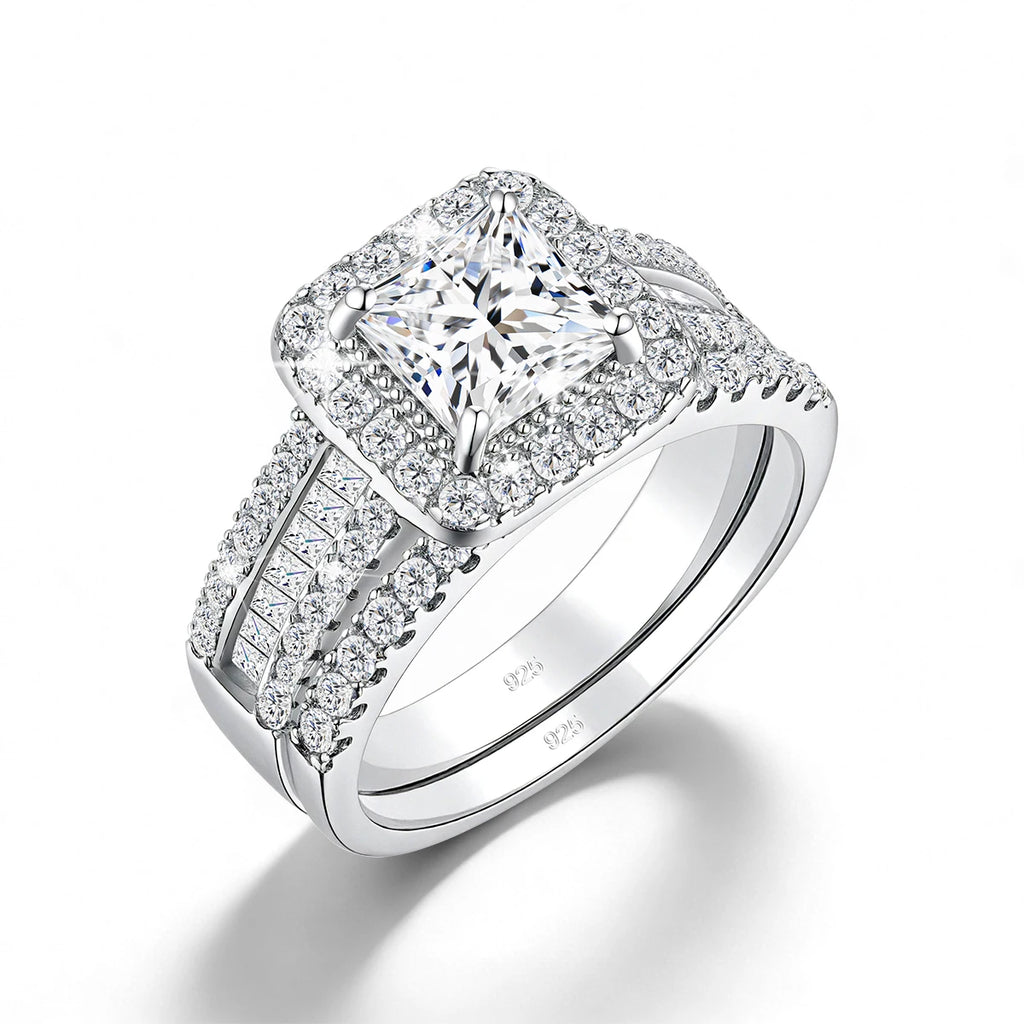 Coffret 2 Bagues Fiançailles Femme – Moissanite Taille Princesse 1,5CT Argent 925