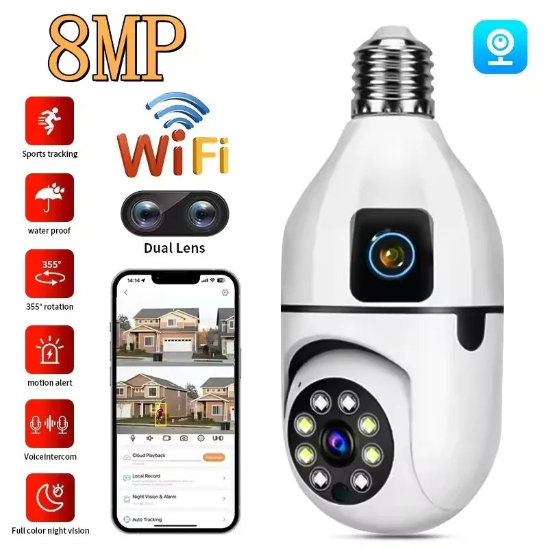 Caméra Surveillance WiFi Double Objectif 8MP – Vision Nocturne Couleur, Audio Bidirectionnel, App V380 Pro – CLEVI Paris