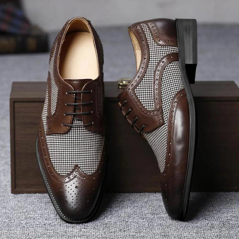 Derby Shoes Cuir Véritable Homme – Bout Pointu, Semelle Caoutchouc, Tailles 38-49 – CLEVI Paris