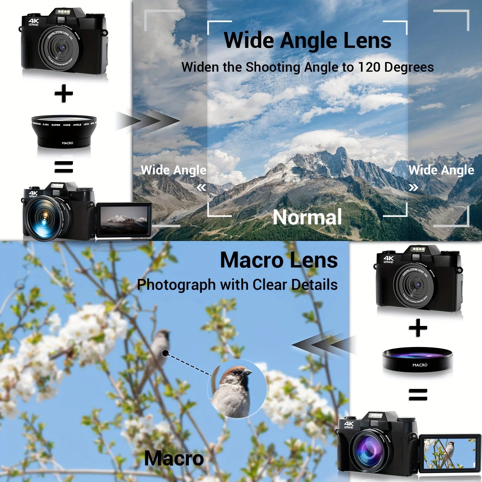 Appareil Photo KOMERY R10 4K 75MP – Autofocus, Double Fill-in LED, Écran 3" 180°, Zoom 16x, WiFi, Webcam, Vlogging – CLEVI Paris