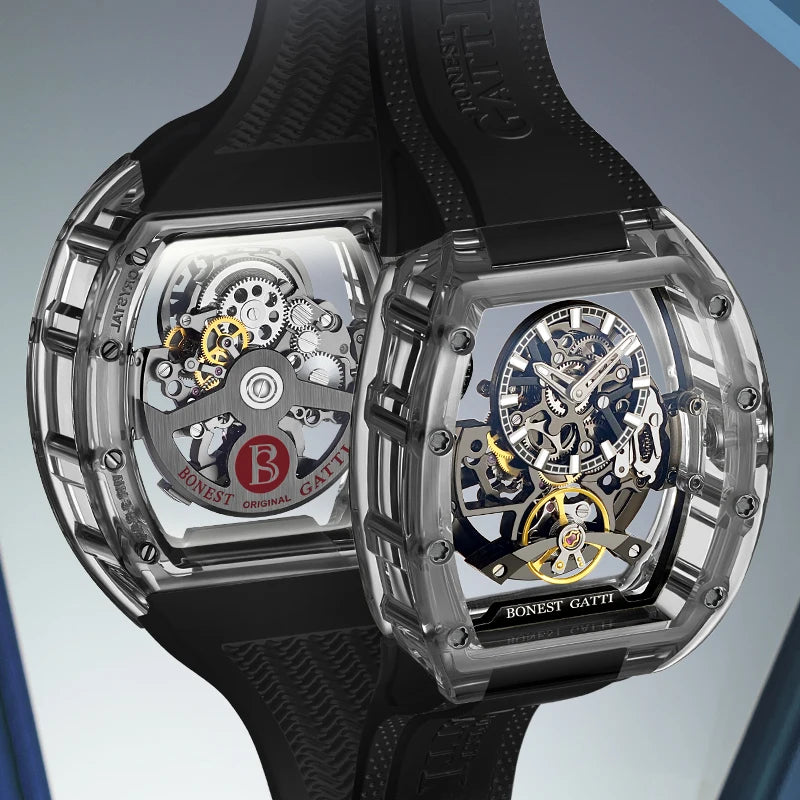 BONEST GATTI BG6005 Montre Homme Automatique Squelette Saphir Tonneau 30M – CLEVI Paris