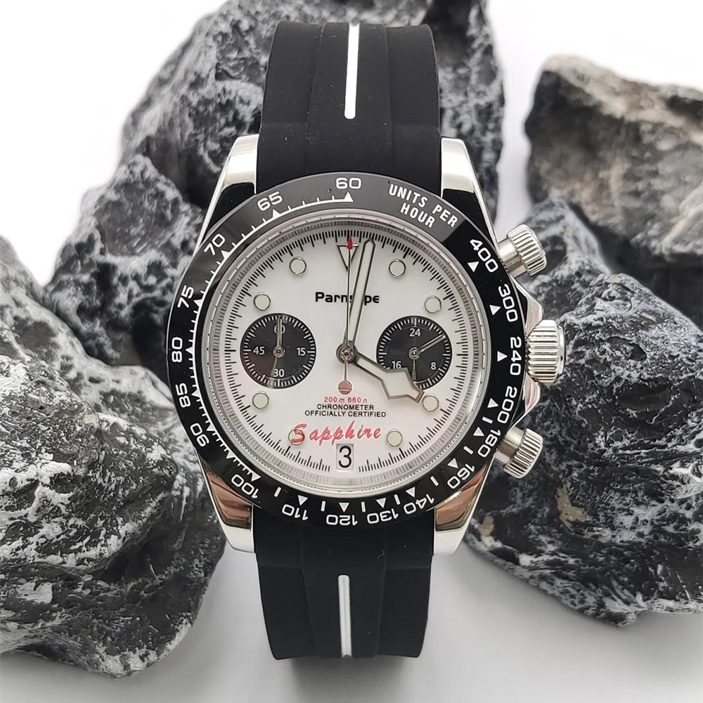 PARNSRPE VK64 Montre Homme Chronographe Quartz Japonais Acier 316L 39,5mm Verre Saphir AR 5 ATM Lumineux – CLEVI Paris