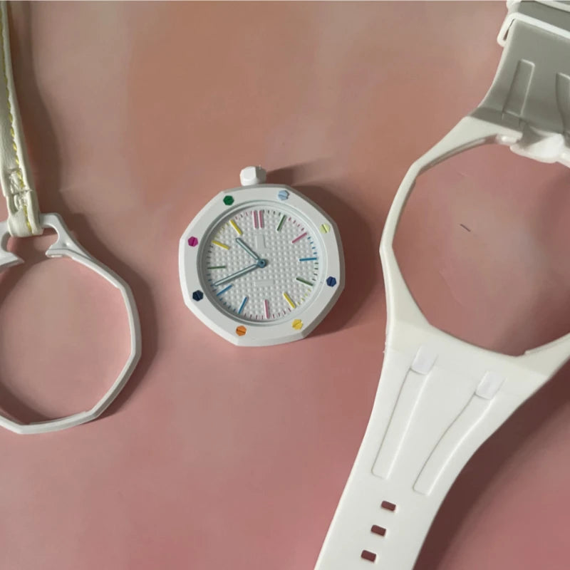Montre Quartz Boîtier Octogonal Unisexe Bracelet Cuir Multicolore – CLEVI Paris