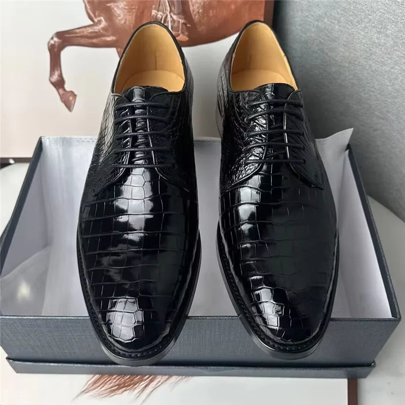 Richelieu Cuir Crocodile Homme Bout Rond Lacets – CLEVI Paris