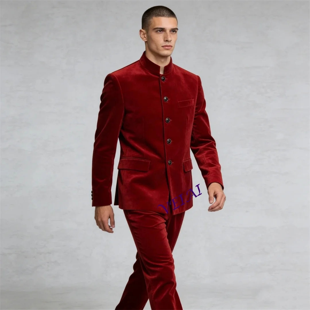 Costume Velours Homme Col Montant – CLEVI Paris