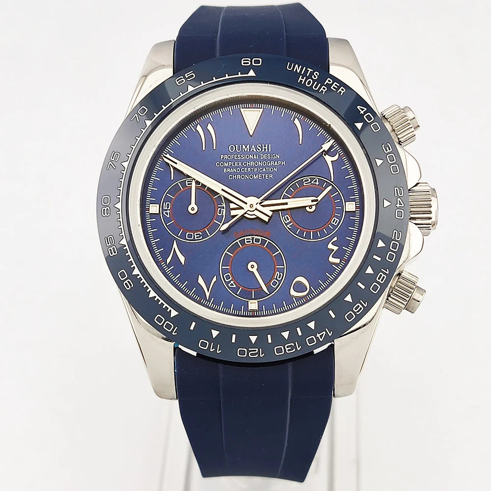 OUMASHI Montre Quartz VK63 Homme Chronographe Saphir Lunette Céramique Acier 100m – CLEVI Paris