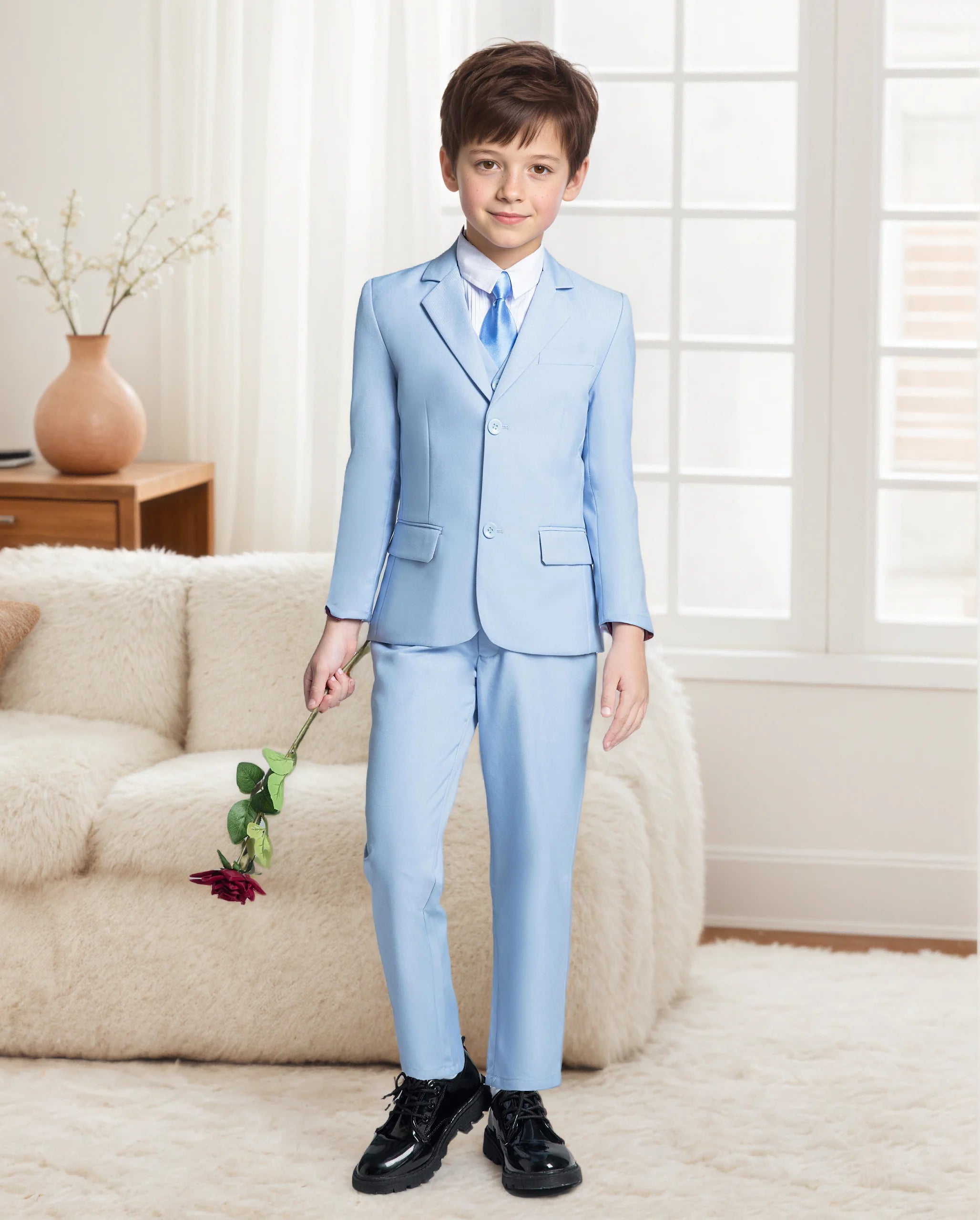 Costume 4 Pièces Garçon Mariage Cérémonie Slim Veste Gilet Pantalon Cravate 13 Coloris – CLEVI Paris